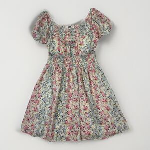 Coquette Floral Smocked Waist Puff Sleeve Fairycore Dress Women’s Size S Cottage